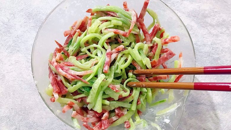 Lazy Cuisine + Red, Green, Cucumber and Red Sausage Salad