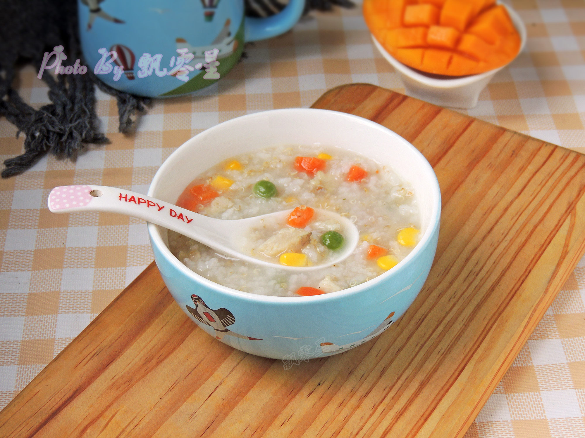 Quinoa and cod porridge with vegetables and vegetables