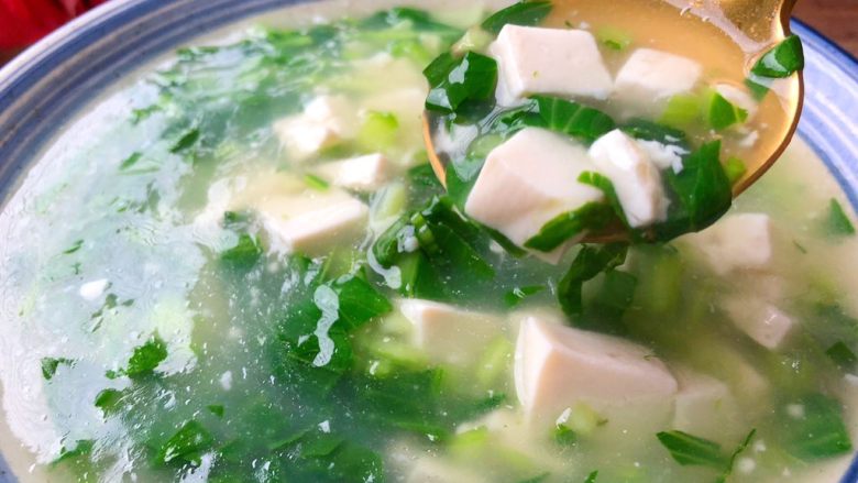 Green vegetable and tofu soup