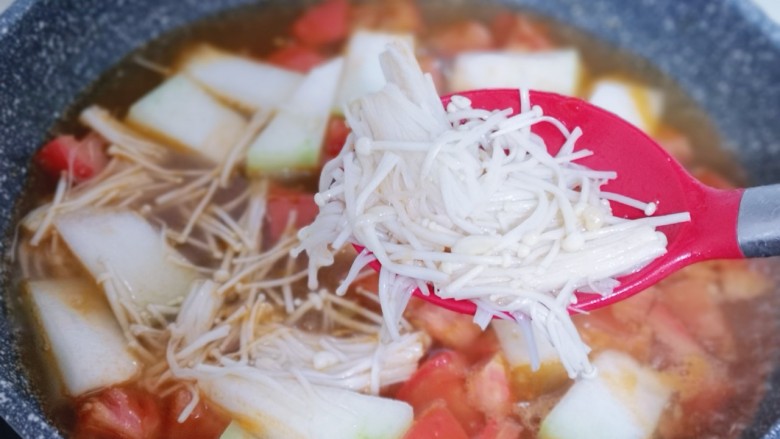 Sour and sweet appetizer ~ Tomato Enoki Mushroom and Winter Melon Soup