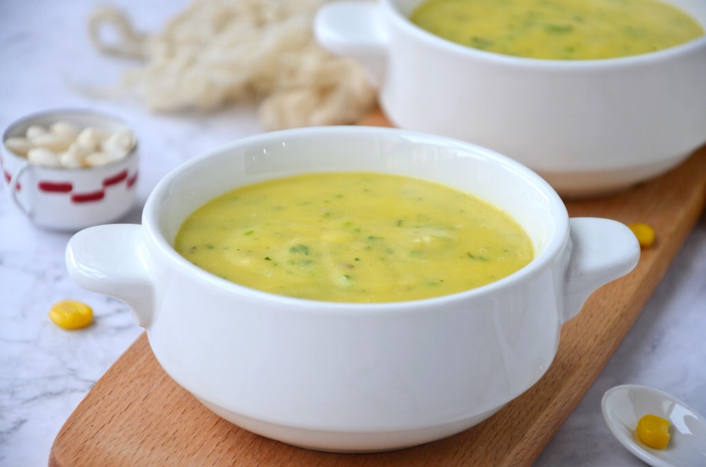 Complementary food plan + shrimp paste, corn mixed vegetable soup