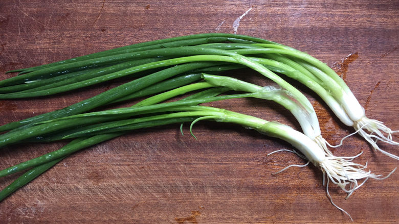 Fried eggs with green onions