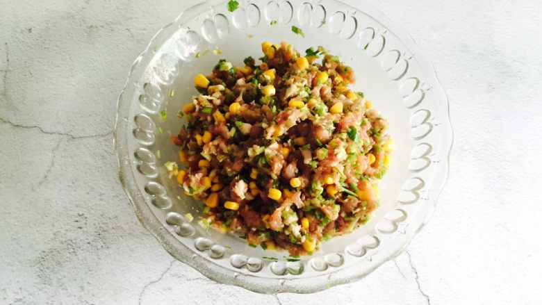 Celery, corn and pork dumplings