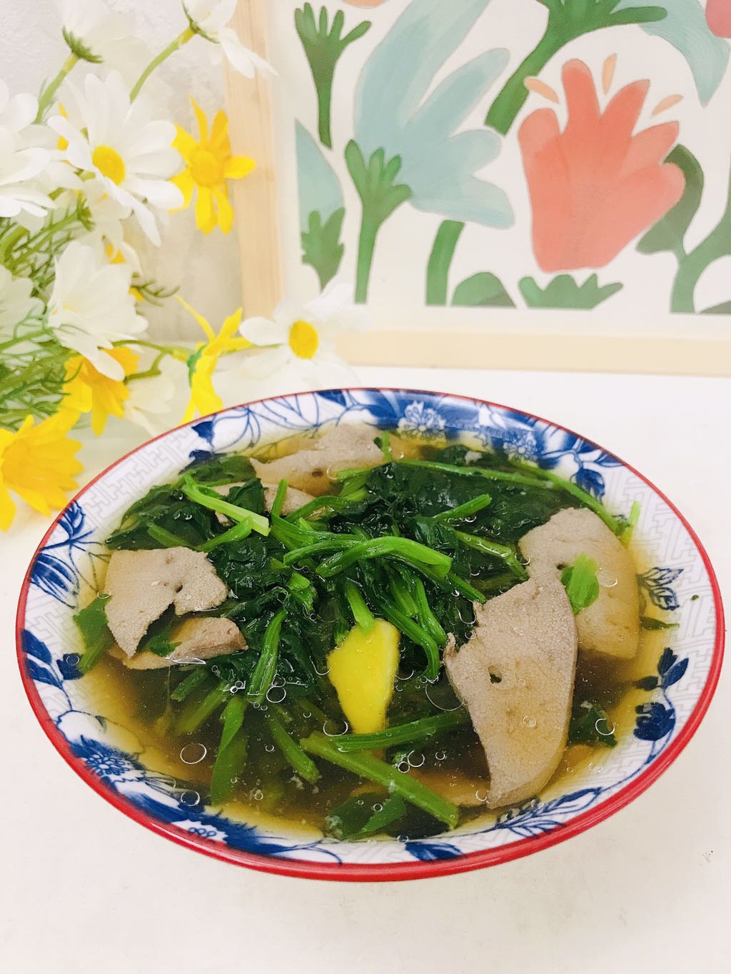 #半元xiao#Spinach and pork liver soup