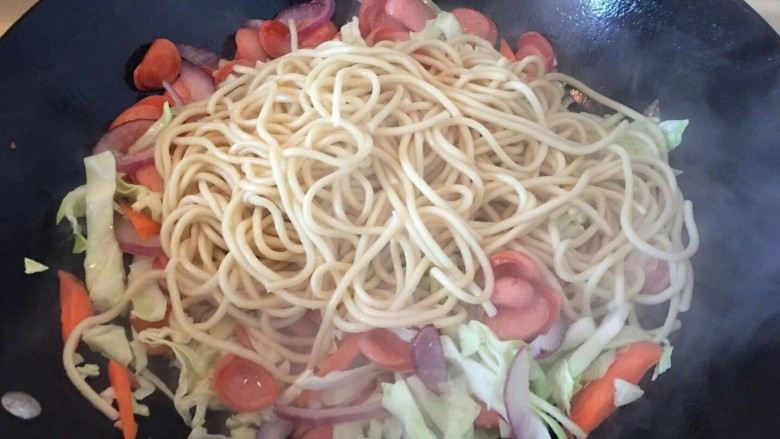 Cabbage Sausage Fried Noodles