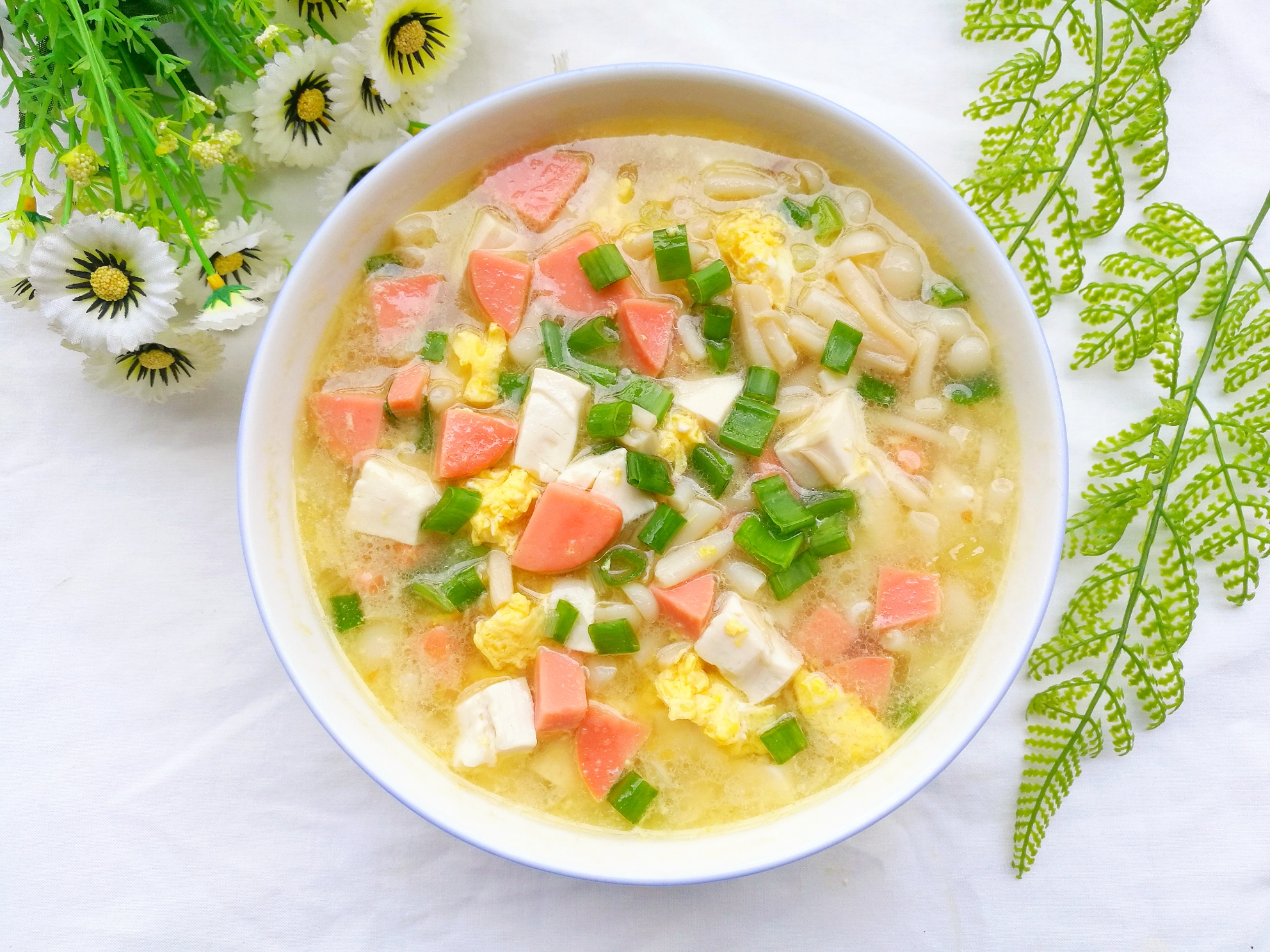 Delicious mushroom and tofu soup