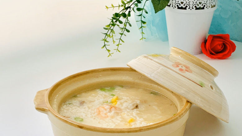 Vegetable and shrimp porridge