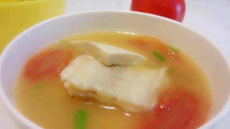 Tomato, tofu and fish fillet soup