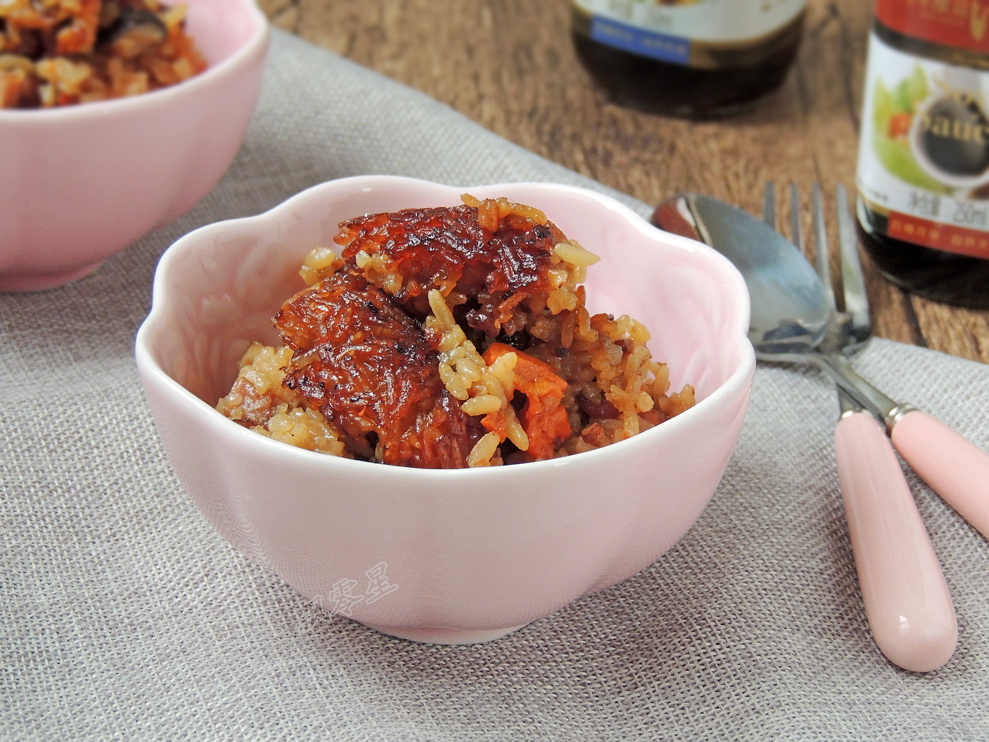 Braised rice with seasonal vegetables and bacon