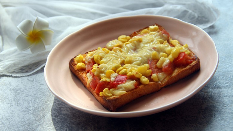 Corn kernels sausage cheese toast