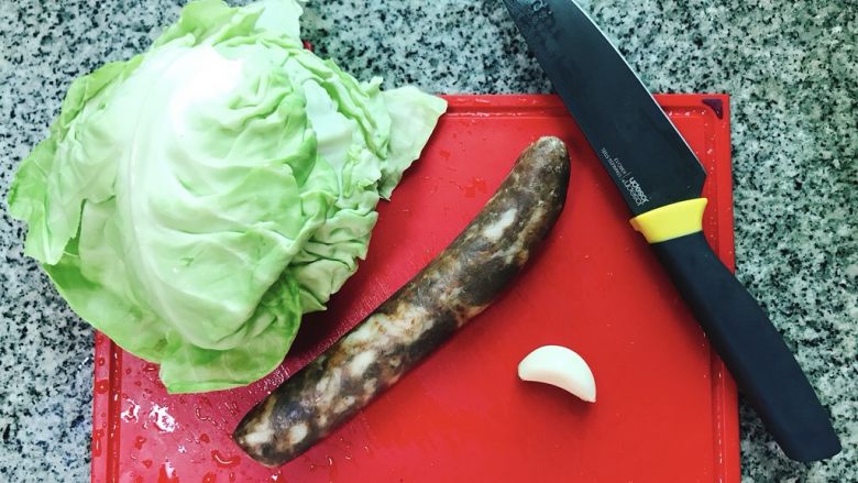 Stir-fried Sausage, Cabbage and Vegetables