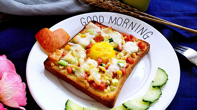 #floral toast#+Toast colorful egg pizza