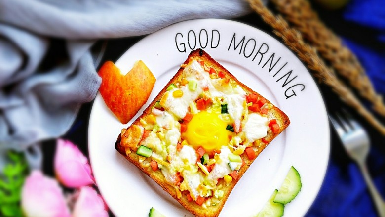 #floral toast#+Toast colorful egg pizza