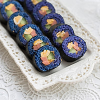 Healing Mediterranean blue butterfly pea flower seaweed rice + sushi double combination Illustration of how to do it 17