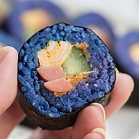 Healing Mediterranean blue butterfly pea flower seaweed rice + sushi combo Illustration of how to do it 23