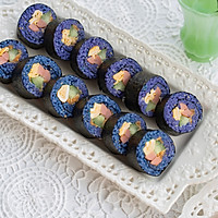 Healing Mediterranean blue butterfly pea flower seaweed rice + sushi combo Illustration of how to do it 22