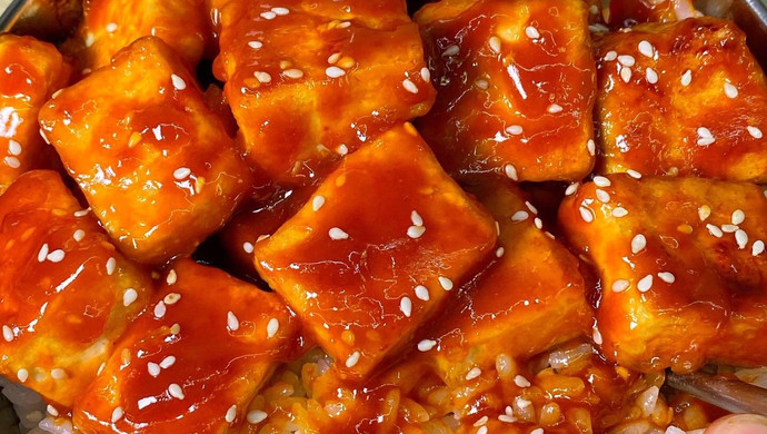 This sweet and sour tofu is huge and delicious