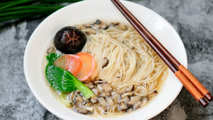 Mushroom soup noodles. You can see the mushrooms and you can taste the deliciousness. This is the re