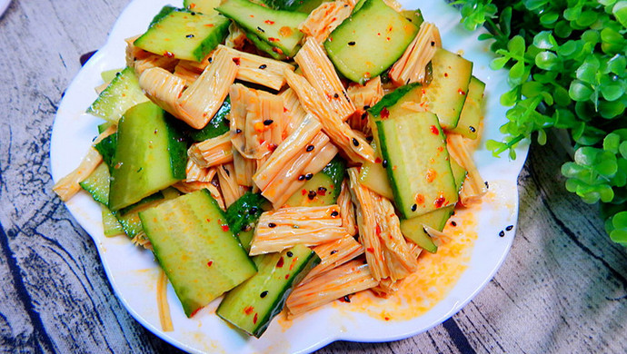 Cucumber salad with yuba