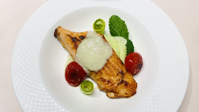 Light, high-protein dinner of pan-fried salmon