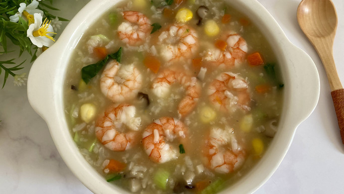 Seasonal vegetable and shrimp porridge