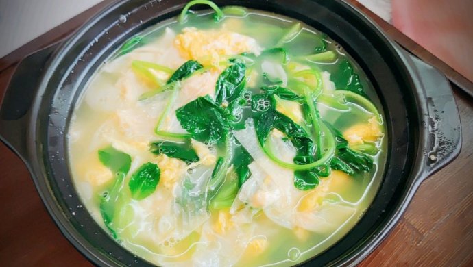 Chicken Feather, Egg, Tofu and Leaf Soup