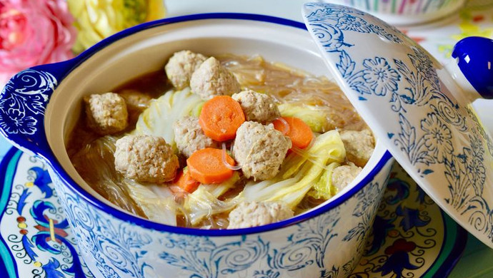 Meatball, vegetable and vermicelli soup