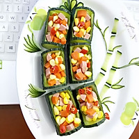 Illustration of how to make colorful lunch cucumber platter deep in the bamboo forest 6 