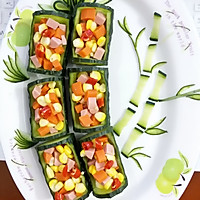 Illustration of how to make a colorful lunch cucumber platter deep in the bamboo forest 7 