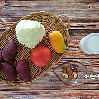 309 kcal fat-reduced dinner (fried cabbage with tomatoes, steamed purple pepper) Potato, sugar-free yogurt + mango) Recipe Illustration 1