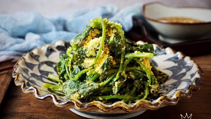 Steamed Sweet Potato Leaves with Cornmeal