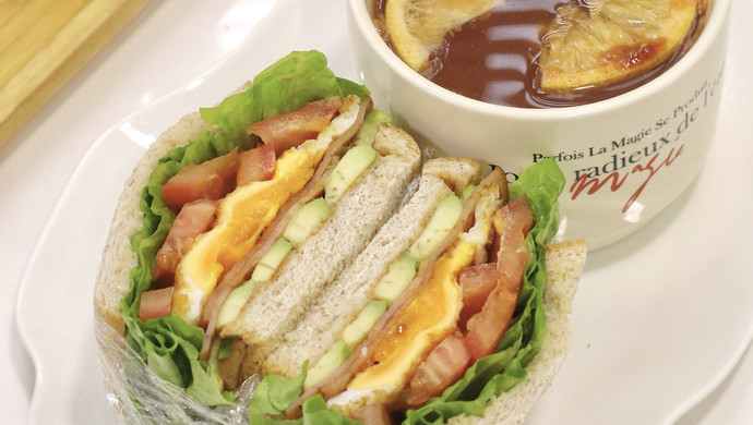 Avocado Jenga Sandwich & Cinnamon Blood Orange Drink