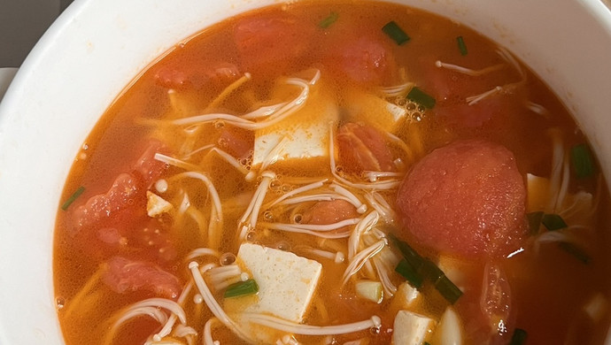 Tomato, Tofu and Enoki Mushroom Soup