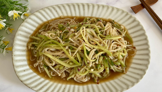 Cold Enoki Mushrooms and Cucumbers