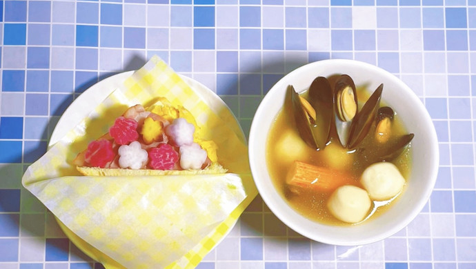 Mussel and fish ball soup for breakfast