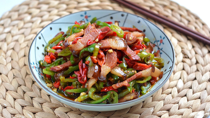 Fried bacon with chili pepper