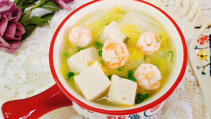 Baby Cabbage, Shrimp and Tofu Soup