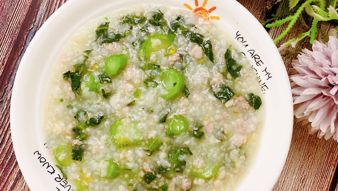 Choy sum and minced meat porridge