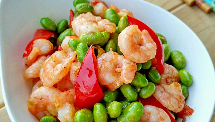 Stir-fried edamame and shrimp