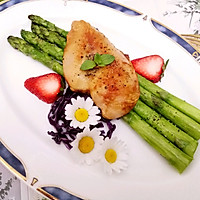 Western food – Illustration of grilled chicken breast with asparagus 10