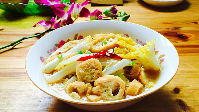 Stewed baby cabbage with fried tofu