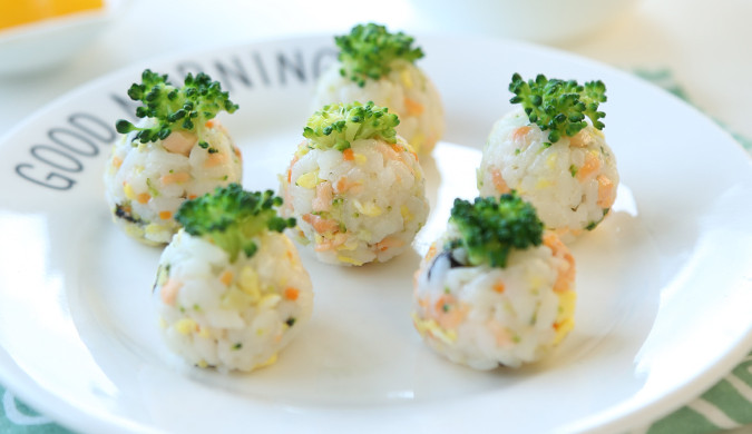 Salmon and vegetable rice balls