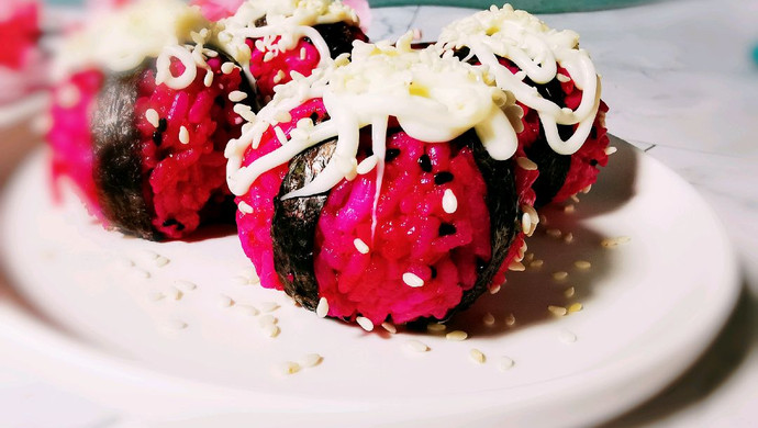 Dragon fruit sushi rice balls