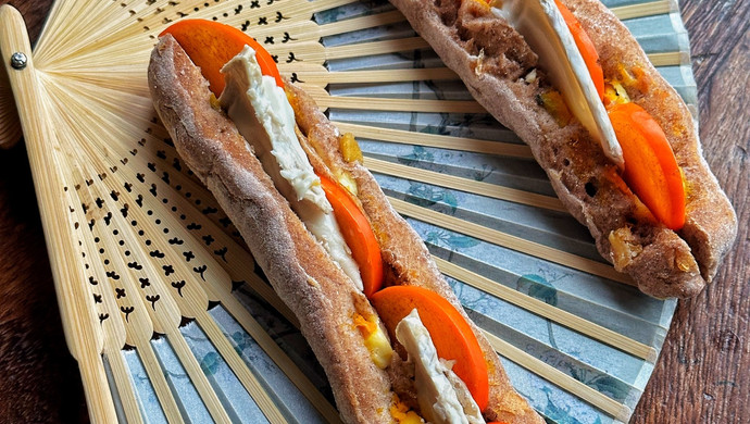 Pumpkin Rye Bread with Crispy Persimmon Brie