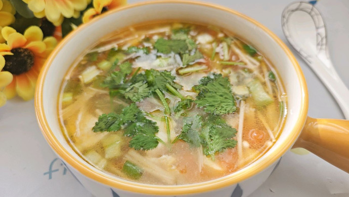 Tomato, Yam, Tofu and Enoki Mushroom Soup