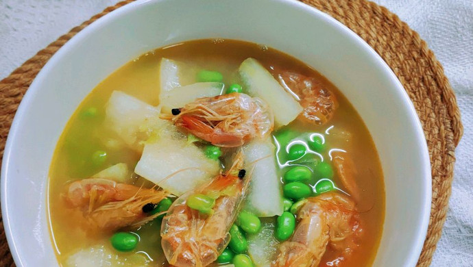 Winter melon, edamame and shrimp soup