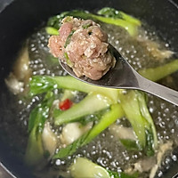 # Lidong the first supplement#Green vegetable, oyster mushroom and meatball soup Illustration of how to do it 4