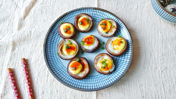 Quail eggs stuffed with oyster sauce and shiitake mushrooms