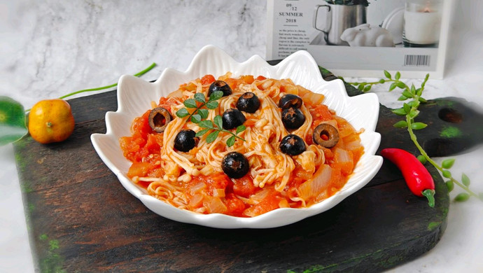 Black Olive Tomato Enoki Mushrooms